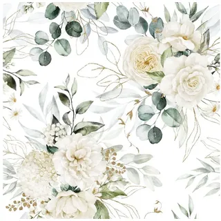 Ambiente Home IHR Serviette Eucalyptus and Roses", 33x33cm Serviettentechnik Motivserviette