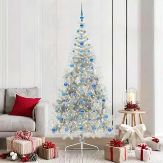 Möbel Künstlicher vorbeleuchteter Weihnachtsbaum Silber 210 cm PET - 1577301 - Silber