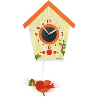 FLEXISTYLE Modern Design Wanduhr Pendel für Kinder Kuckuck ohne tickgeräusche, Acryl, kinderzimmer (Orange)