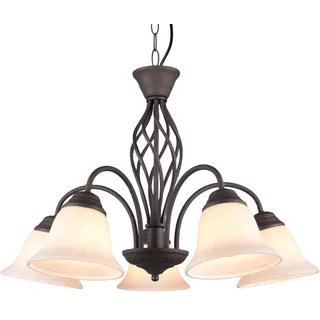 meineWunschleuchte Pendel-Leuchte 5-flammig in Rostoptik mit Glasschirmen | Ø60cm, mit 5x E14 LED, große Hängelampe Landhausstil, für Wohnzimmer & Esstisch hängend, rustikales Design, mehrflammig