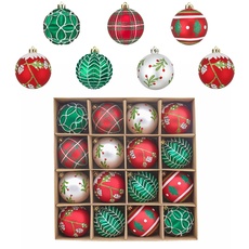 Valery Madelyn 16 Stück 8 cm Unzerbrechliche Weihnachtskugeln, Rot Grün Weiß Weihnachtskugel Ornamente für Weihnachtsbaumschmuck, Kunststoff Weihnachtskugel als Weihnachtsbaumschmuck