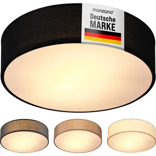 MONZANA® Deckenlampe Stoff Wohnzimmer Schlafzimmer E27 Schwarz 38cm Rund 2-Flammig 40W Lampe Flur Küche Deckenstrahler Deckenleuchte Stoffdeckenlampe - Schwarz