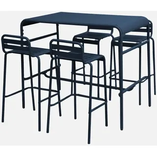 sweeek - Outdoor-Bartisch + 4 Barhocker mit Lehne aus Stahl - Marineblau - Blau