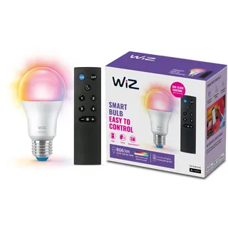 WiZ E27 LED Lampe Tunable White & Color, dimmbar, 60W, 16 Mio. Farben, smarte Steuerung per App/Stimme über WLAN, 1er-Pack inkl. WiZmote Fernbedienung