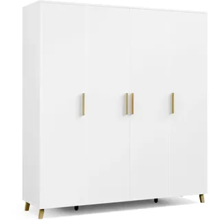Rauch Kleiderschrank für Schlafzimmer, Kinderzimmer, Babyzimmer, 4-türig mit Zubehör Premium, Griffe und Füße aus Massivholz, Farbe weiß 187x203x53cm