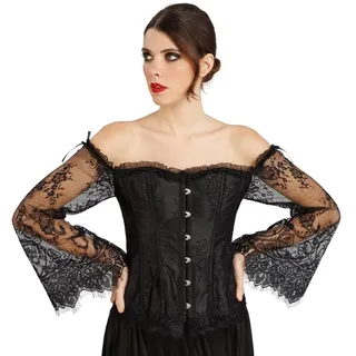 Chaks - Korsett Damen mit Spitzenärmeln und Schnürung | Gothic-Stil, schulterfreies Design, florale Spitze, Hakenverschluss, rückseitige Schnürung, taillierte Silhouette