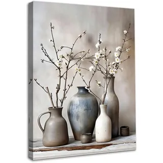 Dazzlewall Vintage Keramikvase Blumen Wandbilder, Rustikale Farmhouse Blumen Pflanzen Leinwand Bilder für Wohnzimmer Schlafzimmer Deko 30×40 cm Mit Rahmen