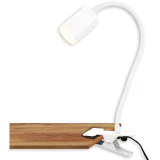 Briloner - Schreibtischlampe mit Kabelschalter, Warmweiße Lichtfarbe, schwenkbar, Stecker, Leselampe, Klemmlampe, Klemmleuchte, Nachttischlampe, Leselicht Kinder, Bürolampe, 40cm hoch, Weiß