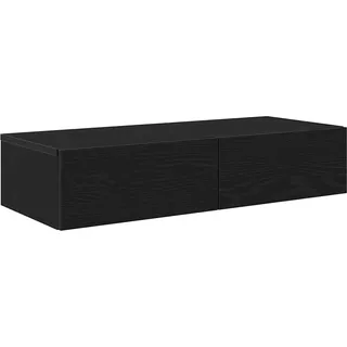 vidaXL Wandregal mit 2 Schubladen 80/33/17 cm aus Holzwerkstoff Schwarz , Strukturbuche , Rechteckig , 80x17x33 cm , Wohnzimmer, Regale, Wandregale