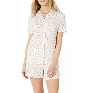 Amazon Essentials x Sofia Grainge Damen Pyjama-Set, eng anliegend, mit kurzen Ärmeln, Pfirsich Erdbeeren, M