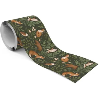 Muralo Tapetenbordüre selbstklebend für Kinder Waldtiere Blätter Blumen Natur , Grün, Beige, Braun, Orange , Papier , Tiere, Baum/Pflanze/Natur, Floral , Rechteckig , 10x300x300 cm , Tapeten & Wandverkleidungen, Wandtattoos & Sticker