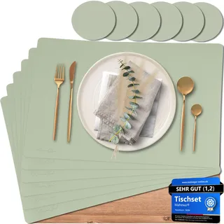 Mahewa® 6er Set Premium Tischset aus Kunstleder - Platzset abwaschbar und wasserdicht - Platzdeckchen Telleruntersetzer in Lederoptik (Mintgrün, Eckig)