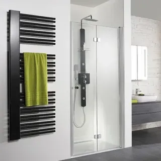 HSK Exklusiv Drehfalttür für Nische, Größe: 75 x 200 cm, Anschlag rechts, 406075-R-41-50edelglas, Duschkabine: Chromoptik: ESG klar mit Edelglas