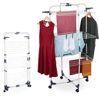 Relaxdays Turmwäscheständer , Weiß , Metall, Kunststoff , 70x135x70 cm , Haushalt & Kleinelektro, Wäschepflege, Wäschekörbe & Wäschetonnen