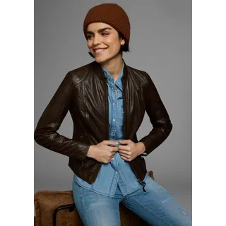 Lederjacke ALPENBLITZ "Athen", Damen, Gr. 40, braun, Obermaterial: 100% Lammnappaleder. Futter: 100% Polyester, unifarben, sehr figurbetont kurz, abgesteppte Kante mit Reißverschluss, Jacken Lederjacke, aus weichem Lammnappaleder, figurbetonter Schnitt, kurz