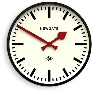 NEWGATE® Putney wanduhr | Große Retro inspirierte Moderne bahnhofsuhr | 45cm | Tiefglänzendes schwarzes metallgehäuse mit roten zeigern | Industrieller mid Century Stil für küche