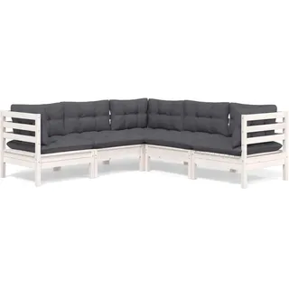 vidaXL 5-tlg. Garten-Lounge-Set mit Kissen Weiß Kiefer Massivholz - Weiß