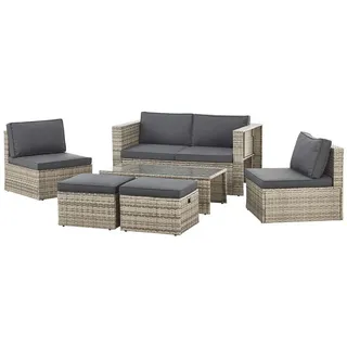 Juskys Loungegarnitur Salou grau , Grau , Kunststoff , 6 , Gartenmöbel, Gartengarnituren, Gartenmöbel-Sets
