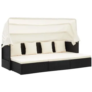 vidaXL Garten-Sonneninsel Mit Dach Schwarz Poly Rattan , Creme , Kunststoff , Rechteckig , 60x124x200 cm , Gartenmöbel, Loungemöbel, Gartensofas & Loungesofas