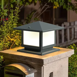 HMAKGG Sockelleuchte Außen, 12W Pollerleuchte Außen, Grau Garten Wegeleuchten aus Aluguss, 3 Farben Modus, E27 Fassung, Max.40W, IP45 Gartenlampe für Pfosten Patio, Terrasse, Einfahrten