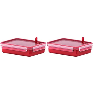 Emsa Mikrowellendose Clip & Micro 517776 | Mikrowellenventil | 1,2 L | Lunchbox | Integrierte Maßeinteilung | Made In Germany | Rot/Transparent (Packung mit 2)