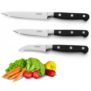 Kuppels SOLID Küchenmesser Set 3-teilig, Tomatenmesser mit Wellenschliff, Spickmesser & Schälmesser gebogen, sehr scharf, schnitthaltig & rostfrei, 3 Allzweckmesser Küche für Obst & Gemüse