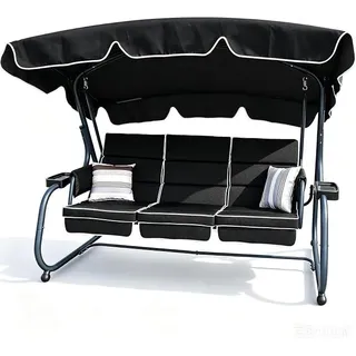 RANSENER Luxus 3-Sitzer Hollywoodschaukel mit Liegefunktion und Verstellbarem Sonnendach - Premium Gartenschaukel für Garten und Terrasse - Schwarz