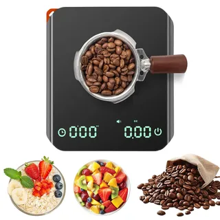 Carehabi Küchenwaage Digital mit Timer 0,1g Hochpräzisions Espressowaage 2KG Mini Kaffeewaage mit Silikon Wärmekissen Wiederaufladbare Waage Küchenwaage