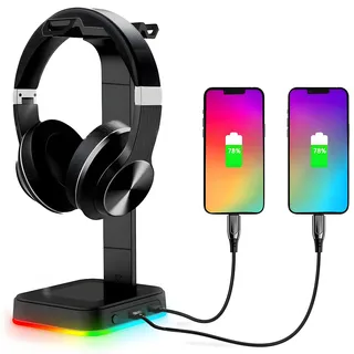 Kopfhörer Ständer RGB Kopfhörerhalter Kopfhörerständer Hintergrundbeleuchtung Kopfhörer Halter Universal Gaming PC Headset Halterung USB Retoo - Schwarz