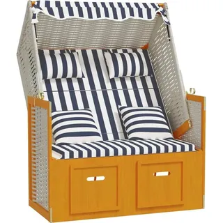 Strandkorb mit Kissen Poly Rattan & Massivholz Weiß & Blau - Weiß