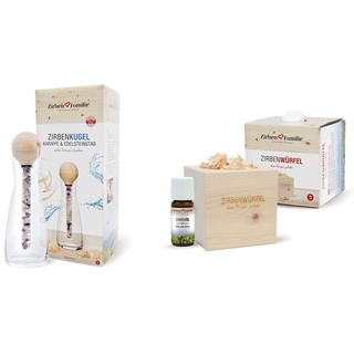 "ORIGINAL ZirbenKugel Edelsteinstab Set" & der Hotellerie & ZirbenWürfel Set • Natürlicher Aroma Diffuser • Set mit ZirbenSpänen und 10ml ZirbenÖl • einzigartiger Zirbenduft der ZirbenFamilie