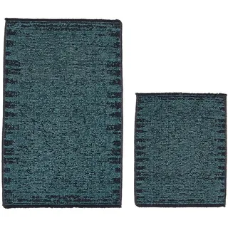 Foutastic Weiches Baumwoll-Badematten-Set (2-teilig), Türkis, 50 x 60 cm & 60 x 100 cm | rutschfest, maschinenwaschbar bei 30 °C | Ideal für stilvolle Badezimmer