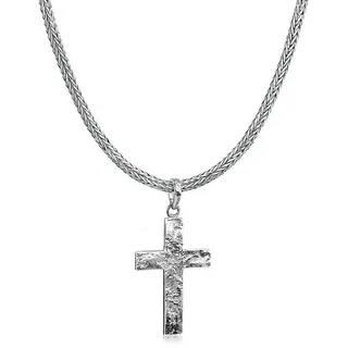 KUZZOI Kette mit Anhänger Herren Zopfkette Kreuz Gehämmert 925 Silber«, silberfarben