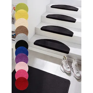 HANSE HOME Stufenmatte »Fancy« halbrund 7 mm Höhe 15 Stück, Treppenmatten, Selbstklebend, Stufenteppich, Treppenstufen, schwarz