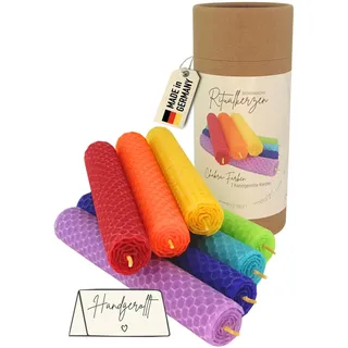 Chakra Kerzen Set, 7 Ritualkerzen aus reinem Bienenwachs, handgerollt aus Deutschland, Hanfdochte, ca. 4 Stunden Brenndauer, Stabkerzen in Chakrafarben für Meditation & Yoga