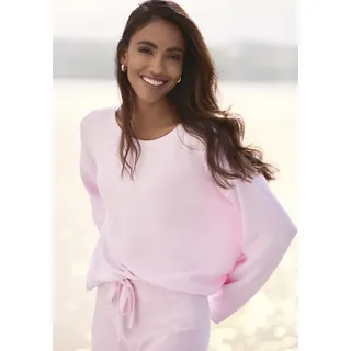 Sweater ELBSAND, Damen, Gr. 36/38, rosa, Feinstrick, Obermaterial: 55% Baumwolle, 45% Nylon, unifarben, bequem hüftlang, Rundhals, Rollsäume, Sweatshirts Sweater, aus hochwertigem Feinstrick, Loungewear, Topseller
