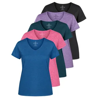 Real Essentials Damen Sport-T-Shirt, kurzärmelig, V-Ausschnitt, Dry-Fit feuchtigkeitsableitendes Yoga-Top (erhältlich in großen Größen), 5er-Pack