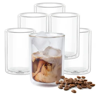 Wilmax | Thermogläser | 100 ml | 6er-Set | Doppelwandige Gläser für Wasser, Tee, Kaffee, Cocktails | Teegläser & Kaffeegläser | Gläser für Heiß- und Kaltgetränke | Wassergläser | Spülmaschinenfest