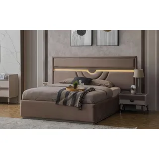Garnitur Doppelbett Bett Nachttische Beige 6tlg Schminktisch Moderne - Beige