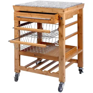 Butlers Servierwagen Rolling Stone , Braun , Holz, Stein , 64x92x54 cm , Esszimmer, Servierwagen