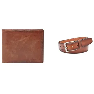 Fossil Herren Derrick Braunes Leder Portemonnaie und Griffin Gürtel, Set