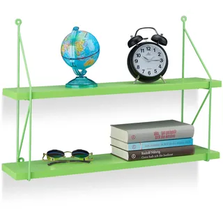 Relaxdays Hängeregal für Wand, praktisches Wandregal mit 2 Ebenen, offene Wandablage, HxBxT: 42 x 60 x 16 cm, grün