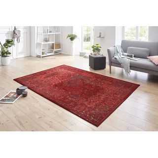 HANSE HOME Plume – Used-Look Teppich Kurzflor Modern Vintage Design Teppiche für Esszimmer, Wohnzimmer, Flur, Schlafzimmer, Küche – Rot 120x170cm