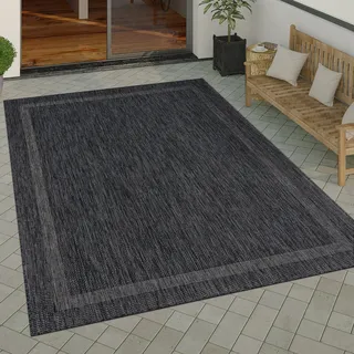 Paco Home Outdoor Teppich Flachgewebe, in Sisal-Optik mit Bordüre, UV-beständig robust Grösse 140x200 cm - grau