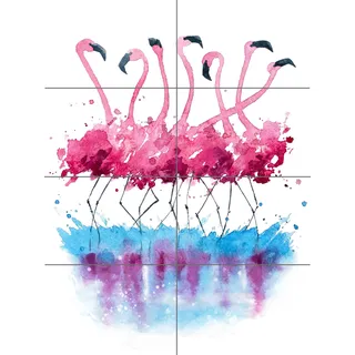 Wee Blue Coo Tanzende Flamingos Kunstplakat Großer mehrteiliger Druck