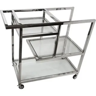 Casa Padrino Luxus Servierwagen Silber / Glas 89 x 42 x H 80cm - Edelstahl Trolley mit Glas - Gastronomie Barwagen