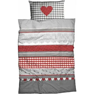 Casatex Herz-Karo Biber grau/rot 135 x 200 + 80 x 80 cm