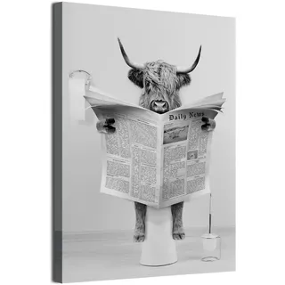 MKHFUW Moderne Leinwand Wandkunst Lustige Tiere, Die auf der Toilette Sitzen, Zeitungsbilder Lesen Badezimmer Schlafzimmer Poster, Rahmenlos (Leserinder,50 x 70 cm)