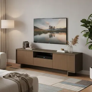 Dmora - TV-Ständer Andromeda, TV-Ständer für das Wohnzimmer, niedriges Wohnzimmer-Sideboard mit 2 Türen und 1 Schublade, 100% Made in Italy, 170 x 42 x 48 cm, Braun und Walnuss