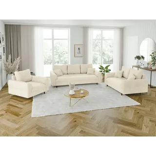 s-style möbel Sitzgarnitur, Beige, Textil, Echtholz, Teilmassiv,Buche, Birke, 6-Sitzer, Füllung: Polyetherschaumkern, 210x81x93 cm, Blauer Engel, FSC Mix, Oeko-Tex®, Hergestellt in Europa, Wohnzimmer, Sofas , Couches, Sitzgarnituren